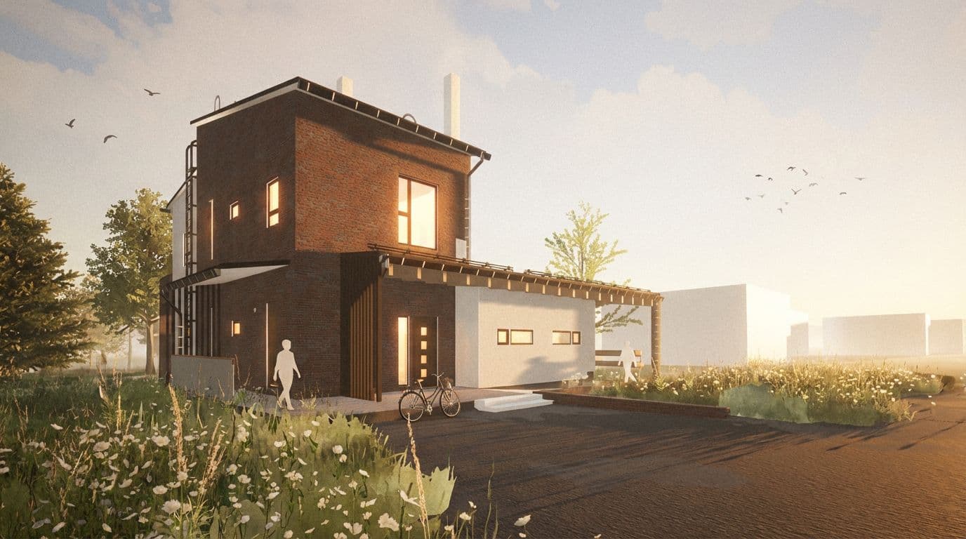 Tiilitalo julkisivu länteen