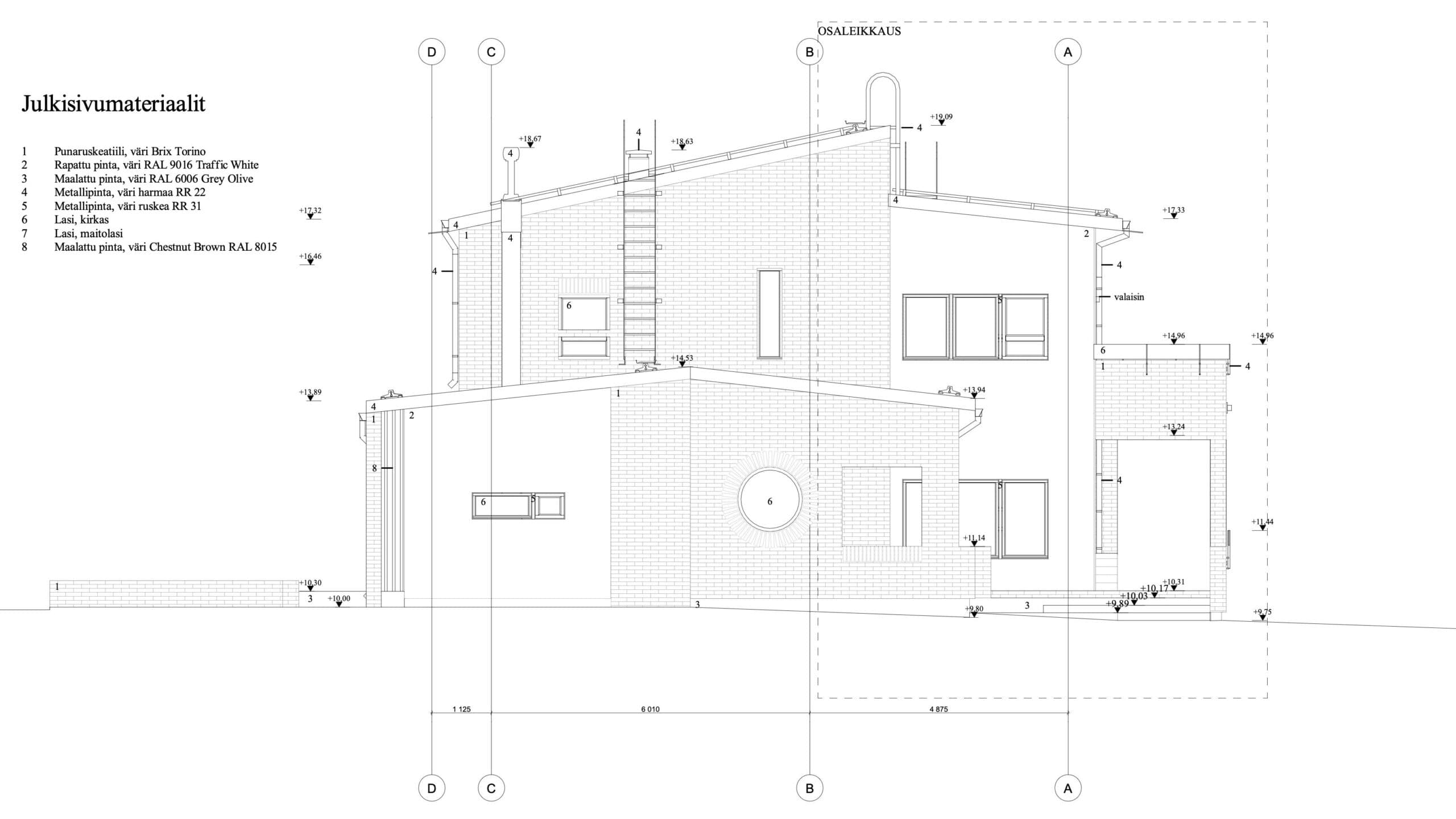 Tiilitalo julkisivu länteen